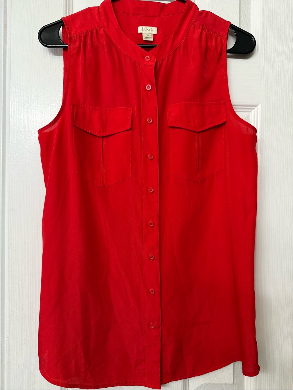 J. Crew Red Sleeveless Button-Front Shell with Chest Pockets